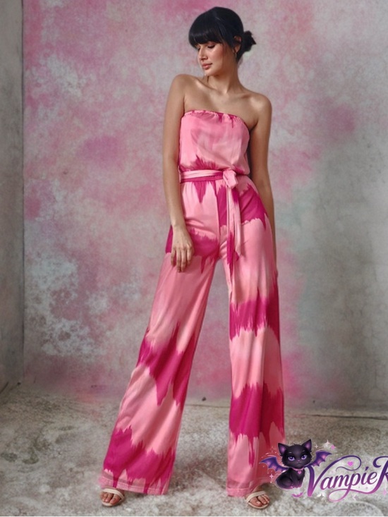 New York & Company Pants - New York & Co Sweet Pea Pink Tie Dye Strapless Boho Wide Leg Jumpsuit XS New